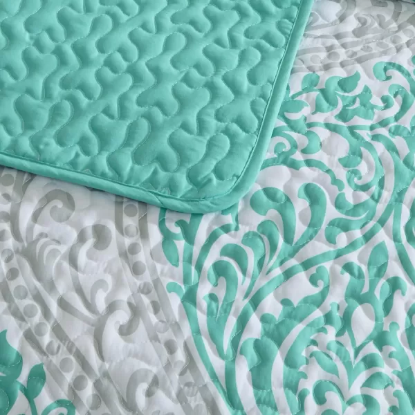 Comfort Spaces Reversible Quilt SetVermicelli Stitching Design All Season Lightweight Coverlet Bedspread Bedding Matching Shams FullQueen 90 in x 90 in Kate Floral Purple 3 PieceCoco Damask Teal