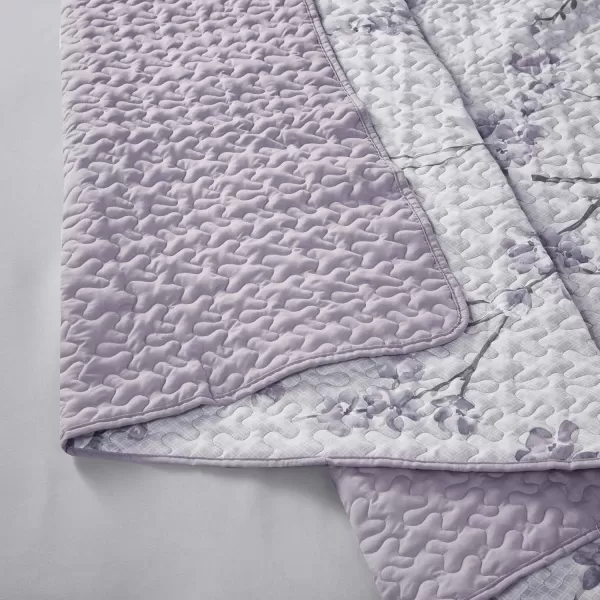 Comfort Spaces Reversible Quilt SetVermicelli Stitching Design All Season Lightweight Coverlet Bedspread Bedding Matching Shams FullQueen 90 in x 90 in Kate Floral Purple 3 PieceKate Floral Purple