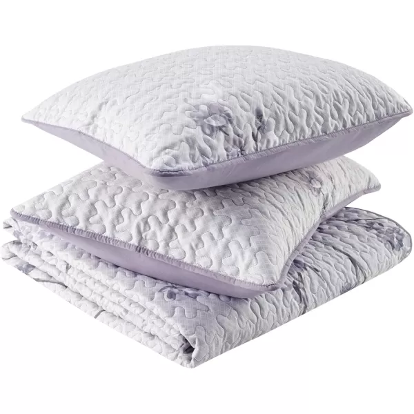 Comfort Spaces Reversible Quilt SetVermicelli Stitching Design All Season Lightweight Coverlet Bedspread Bedding Matching Shams FullQueen 90 in x 90 in Kate Floral Purple 3 PieceKate Floral Purple