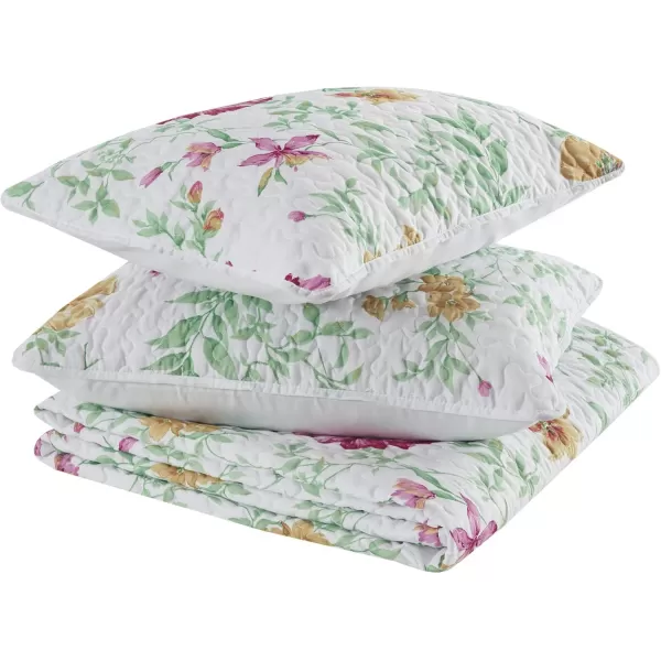 Comfort Spaces Reversible Quilt SetVermicelli Stitching Design All Season Lightweight Coverlet Bedspread Bedding Matching Shams FullQueen 90 in x 90 in Marlene Daisies Green 3 PieceMarlene Daisies Green