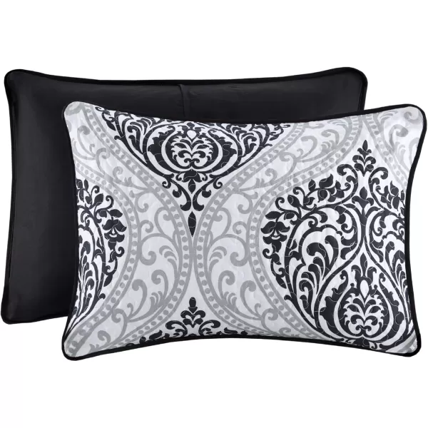 Comfort Spaces Reversible Quilt SetVermicelli Stitching Design All Season Lightweight Coverlet Bedspread Bedding Matching Shams FullQueen 90 in x 90 in Kate Floral Purple 3 PieceCoco Damask Black