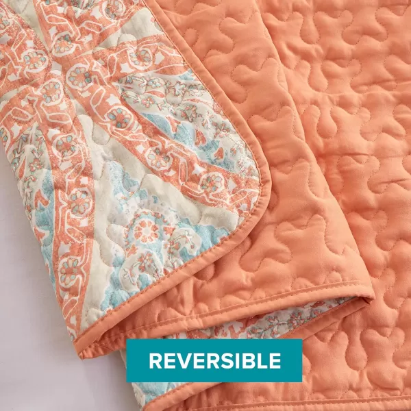 Comfort Spaces Reversible Quilt SetVermicelli Stitching Design All Season Lightweight Coverlet Bedspread Bedding Matching Shams FullQueen 90 in x 90 in Kate Floral Purple 3 PieceGloria Damask Coral