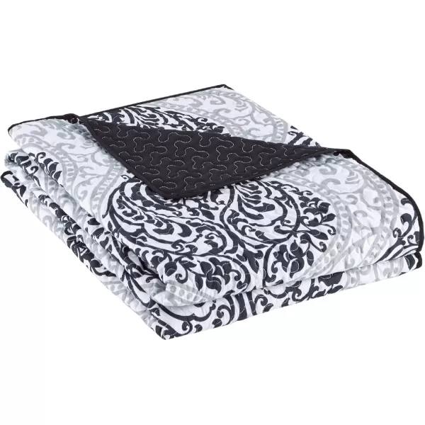 Comfort Spaces Reversible Quilt SetVermicelli Stitching Design All Season Lightweight Coverlet Bedspread Bedding Matching Shams FullQueen 90 in x 90 in Kate Floral Purple 3 PieceCoco Damask Black