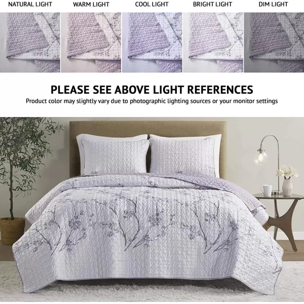 Comfort Spaces Reversible Quilt SetVermicelli Stitching Design All Season Lightweight Coverlet Bedspread Bedding Matching Shams FullQueen 90 in x 90 in Kate Floral Purple 3 PieceKate Floral Purple