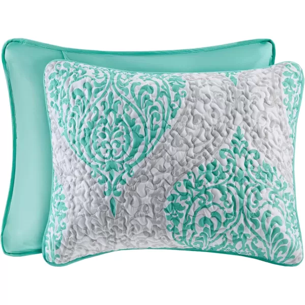 Comfort Spaces Reversible Quilt SetVermicelli Stitching Design All Season Lightweight Coverlet Bedspread Bedding Matching Shams FullQueen 90 in x 90 in Kate Floral Purple 3 PieceCoco Damask Teal