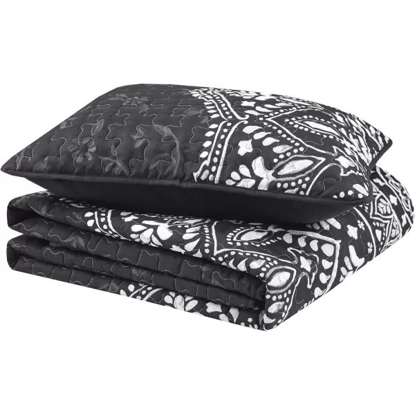 Comfort Spaces Reversible Quilt SetVermicelli Stitching Design All Season Lightweight Coverlet Bedspread Bedding Matching Shams FullQueen 90 in x 90 in Kate Floral Purple 3 PieceAva Medallion Black