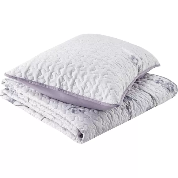 Comfort Spaces Reversible Quilt SetVermicelli Stitching Design All Season Lightweight Coverlet Bedspread Bedding Matching Shams FullQueen 90 in x 90 in Kate Floral Purple 3 PieceKate Floral Purple