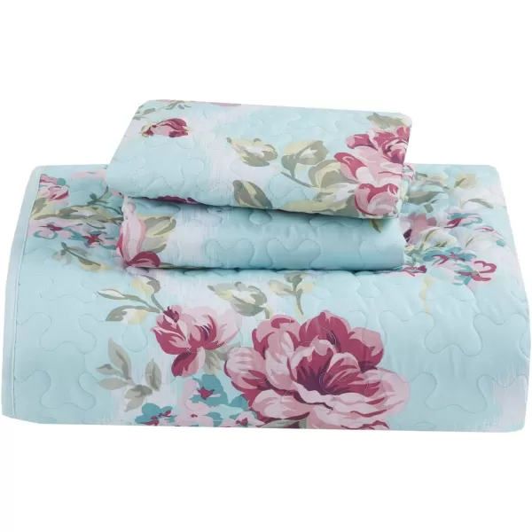 Comfort Spaces Reversible Quilt SetVermicelli Stitching Design All Season Lightweight Coverlet Bedspread Bedding Matching Shams FullQueen 90 in x 90 in Marlene Daisies Green 3 PieceNatalie Floral Blue