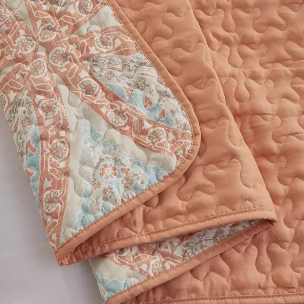 Comfort Spaces Reversible Quilt SetVermicelli Stitching Design All Season Lightweight Coverlet Bedspread Bedding Matching Shams FullQueen 90 in x 90 in Kate Floral Purple 3 PieceGloria Damask Coral