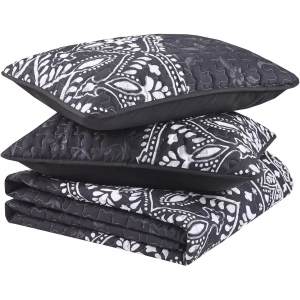 Comfort Spaces Reversible Quilt SetVermicelli Stitching Design All Season Lightweight Coverlet Bedspread Bedding Matching Shams FullQueen 90 in x 90 in Kate Floral Purple 3 PieceAva Medallion Black