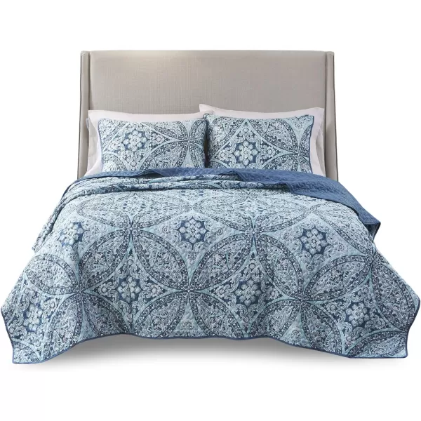 Comfort Spaces Reversible Quilt SetVermicelli Stitching Design All Season Lightweight Coverlet Bedspread Bedding Matching Shams FullQueen 90 in x 90 in Kate Floral Purple 3 PieceGloria Damask Aqua