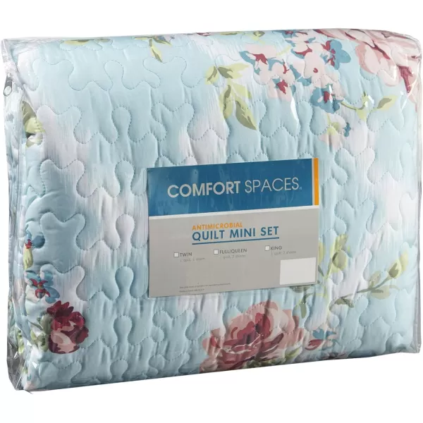 Comfort Spaces Reversible Quilt SetVermicelli Stitching Design All Season Lightweight Coverlet Bedspread Bedding Matching Shams FullQueen 90 in x 90 in Marlene Daisies Green 3 PieceNatalie Floral Blue