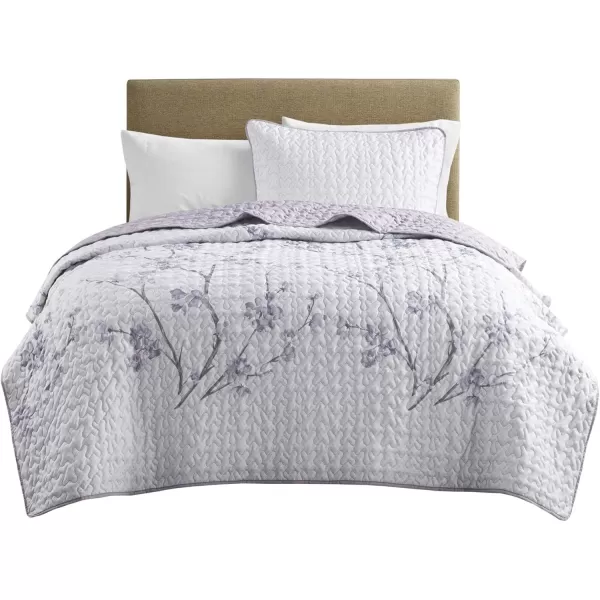 Comfort Spaces Reversible Quilt SetVermicelli Stitching Design All Season Lightweight Coverlet Bedspread Bedding Matching Shams FullQueen 90 in x 90 in Kate Floral Purple 3 PieceKate Floral Purple
