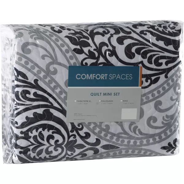 Comfort Spaces Reversible Quilt SetVermicelli Stitching Design All Season Lightweight Coverlet Bedspread Bedding Matching Shams FullQueen 90 in x 90 in Kate Floral Purple 3 PieceCoco Damask Black