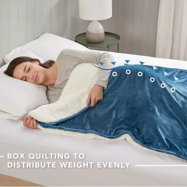 Comfort Spaces Reversible Weighted Blanket AdultGlass Beads Filling All Season Soft Heavy WrapsBox Quilted Cozy Warm Bed Cover 48quotx72quot  15lbs Mink to Microfiber GreyVelvet to Sherpa Navy