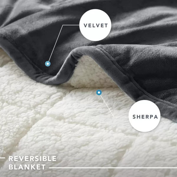 Comfort Spaces Reversible Weighted Blanket AdultGlass Beads Filling All Season Soft Heavy WrapsBox Quilted Cozy Warm Bed Cover 48quotx72quot  15lbs Mink to Microfiber GreyVelvet to Sherpa Charcoal