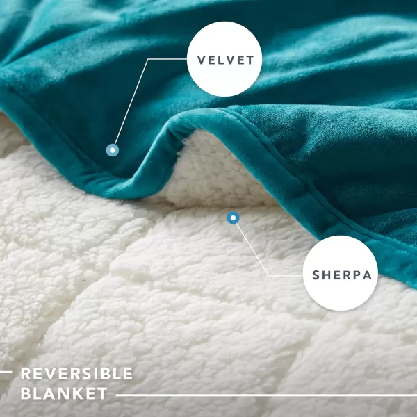 Comfort Spaces Reversible Weighted Blanket AdultGlass Beads Filling All Season Soft Heavy WrapsBox Quilted Cozy Warm Bed Cover 48quotx72quot  15lbs Mink to Microfiber GreyVelvet to Sherpa Teal
