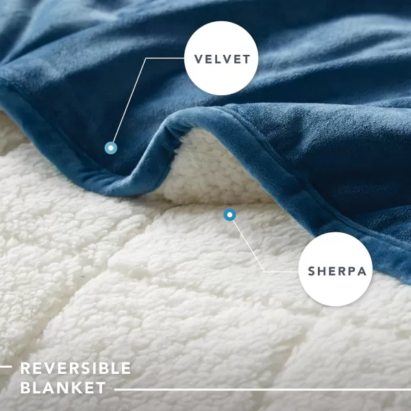 Comfort Spaces Reversible Weighted Blanket AdultGlass Beads Filling All Season Soft Heavy WrapsBox Quilted Cozy Warm Bed Cover 48quotx72quot  15lbs Mink to Microfiber GreyVelvet to Sherpa Navy