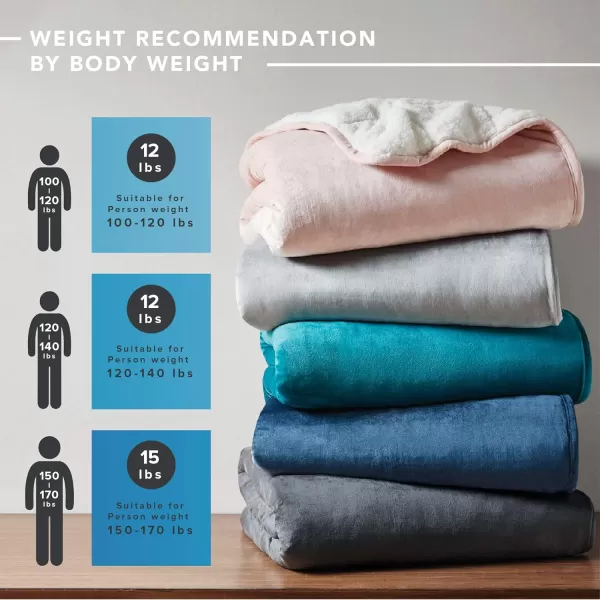 Comfort Spaces Reversible Weighted Blanket AdultGlass Beads Filling All Season Soft Heavy WrapsBox Quilted Cozy Warm Bed Cover 48quotx72quot  15lbs Mink to Microfiber GreyVelvet to Sherpa Teal