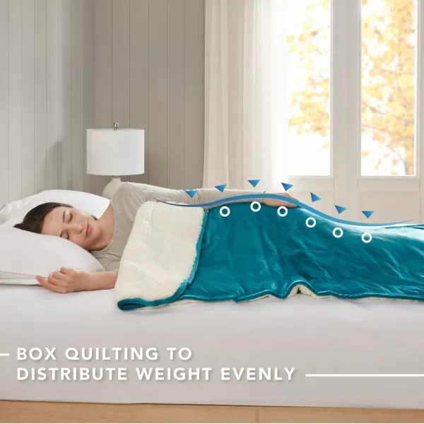 Comfort Spaces Reversible Weighted Blanket Velvet to Sherpa AdultGlass Beads Filling All Season Soft Heavy WrapsBox Quilted Cozy Warm Bed Cover 48quotx72quot  12lbs Navy CS501231Velvet to Sherpa Teal