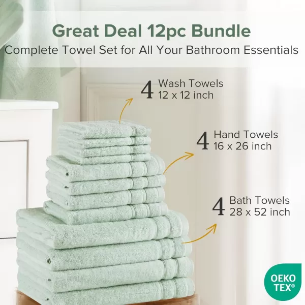 Comfort Spaces Towel Set for Bathroom 12 Piece Luxury Bath Towel Set 4 Hand Towel for Bathroom 4 Washcloth 4 Large Bath Pink Towel Sets 100 Cotton Quick Dry Towel Zero Twist Soft Lightweight BlushSeafoam