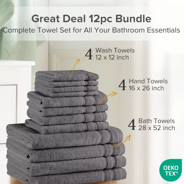 Comfort Spaces Towel Set for Bathroom 12 Piece Luxury Bath Towel Set 4 Hand Towel for Bathroom 4 Washcloth 4 Large Bath Pink Towel Sets 100 Cotton Quick Dry Towel Zero Twist Soft Lightweight BlushGrey