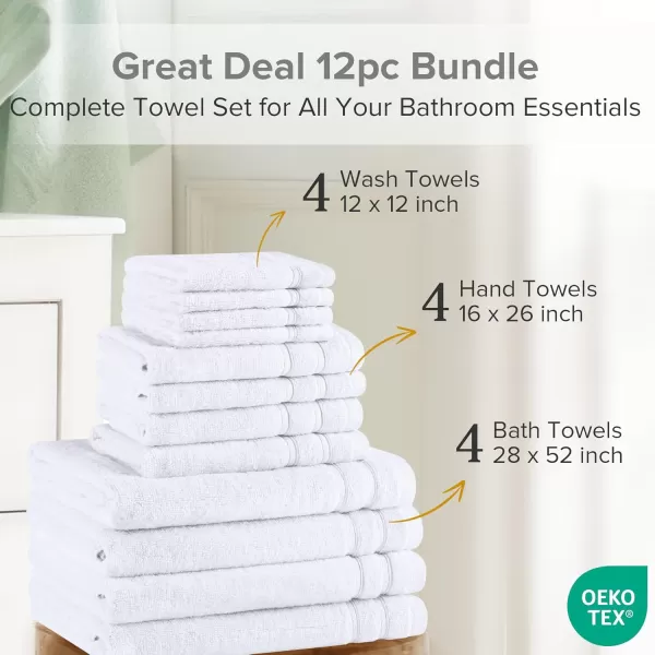 Comfort Spaces Towel Set for Bathroom 12 Piece Luxury Bath Towel Set 4 Hand Towel for Bathroom 4 Washcloth 4 Large Bath Pink Towel Sets 100 Cotton Quick Dry Towel Zero Twist Soft Lightweight BlushWhite