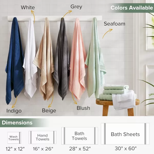 Comfort Spaces Towel Set for Bathroom 12 Piece Luxury Bath Towel Set 4 Hand Towel for Bathroom 4 Washcloth 4 Large Bath Pink Towel Sets 100 Cotton Quick Dry Towel Zero Twist Soft Lightweight BlushSeafoam