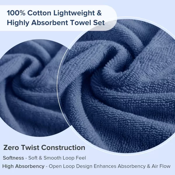 Comfort Spaces Towel Set for Bathroom 12 Piece Luxury Bath Towel Set 4 Hand Towel for Bathroom 4 Washcloth 4 Large Bath Pink Towel Sets 100 Cotton Quick Dry Towel Zero Twist Soft Lightweight BlushIndigo
