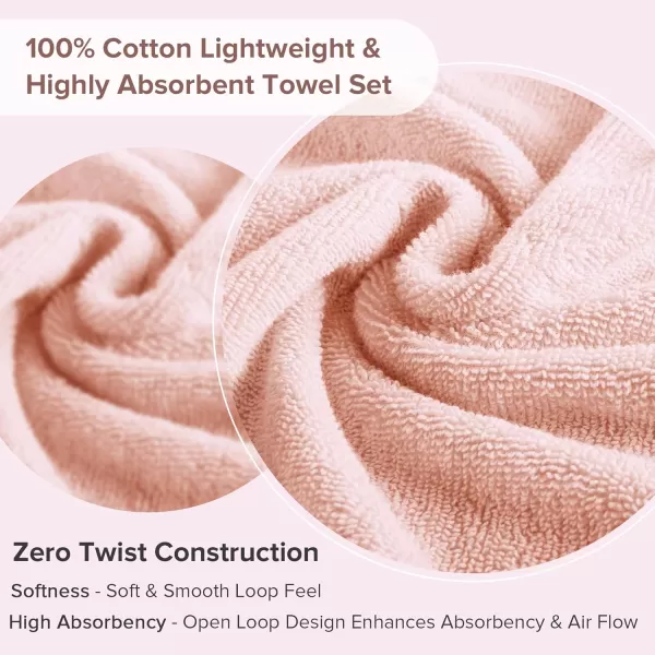 Comfort Spaces Towel Set for Bathroom 12 Piece Luxury Bath Towel Set 4 Hand Towel for Bathroom 4 Washcloth 4 Large Bath Pink Towel Sets 100 Cotton Quick Dry Towel Zero Twist Soft Lightweight BlushBlush