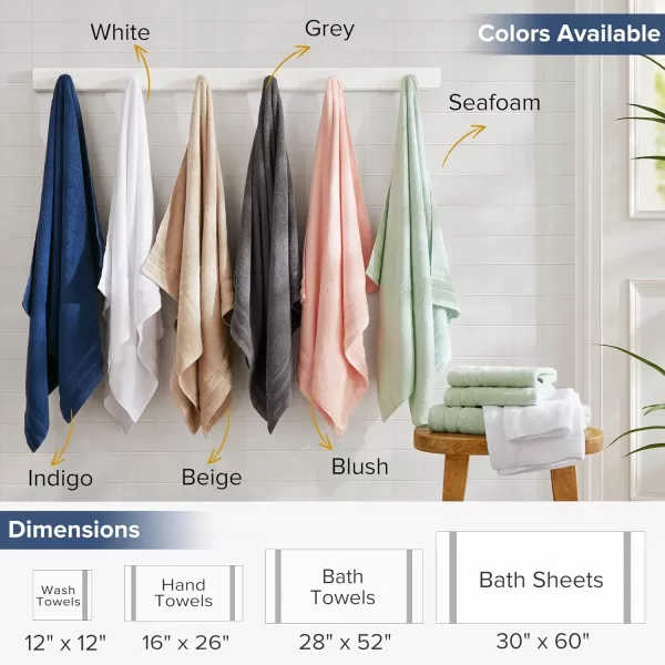 Comfort Spaces Towel Set for Bathroom 12 Piece Luxury Bath Towel Set 4 Hand Towel for Bathroom 4 Washcloth 4 Large Bath Pink Towel Sets 100 Cotton Quick Dry Towel Zero Twist Soft Lightweight BlushIndigo