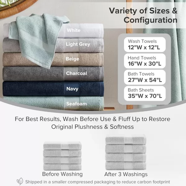 Comfort Spaces Turkish Bathroom Towel Set 6 Piece Luxury Bath Towel Set 2 Hand Towel for Bathroom 2 Washcloth 2 Large Bath Towel Sets Long Staple Soft Quick Dry Towel Set Light GreyLight Grey