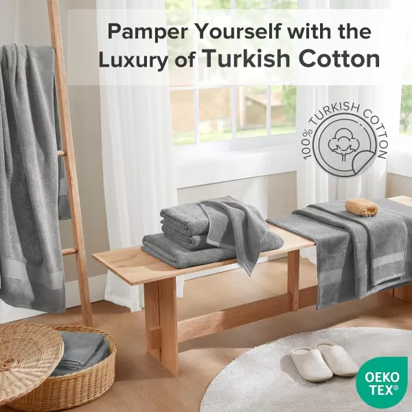 Comfort Spaces Turkish Bathroom Towel Set 6 Piece Luxury Bath Towel Set 2 Hand Towel for Bathroom 2 Washcloth 2 Large Bath Towel Sets Long Staple Soft Quick Dry Towel Set Light GreyCharcoal