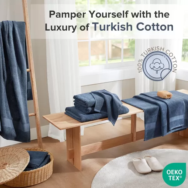 Comfort Spaces Turkish Bathroom Towel Set 6 Piece Luxury Bath Towel Set 2 Hand Towel for Bathroom 2 Washcloth 2 Large Bath Towel Sets Long Staple Soft Quick Dry Towel Set Light GreyNavy