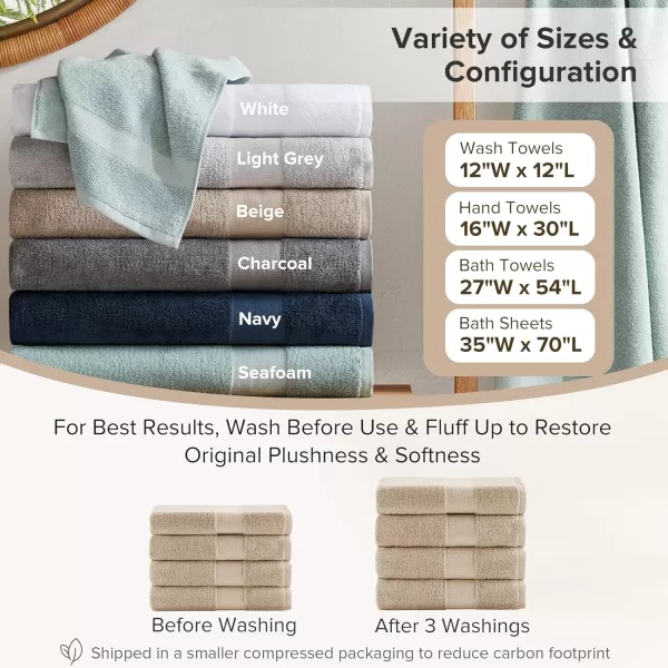 Comfort Spaces Turkish Bathroom Towel Set 6 Piece Luxury Bath Towel Set 2 Hand Towel for Bathroom 2 Washcloth 2 Large Bath Towel Sets Long Staple Soft Quick Dry Towel Set Light GreyBeige