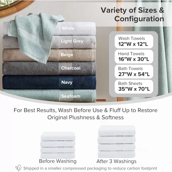 Comfort Spaces Turkish Bathroom Towel Set 6 Piece Luxury Bath Towel Set 2 Hand Towel for Bathroom 2 Washcloth 2 Large Bath Towel Sets Long Staple Soft Quick Dry Towel Set Light GreyWhite