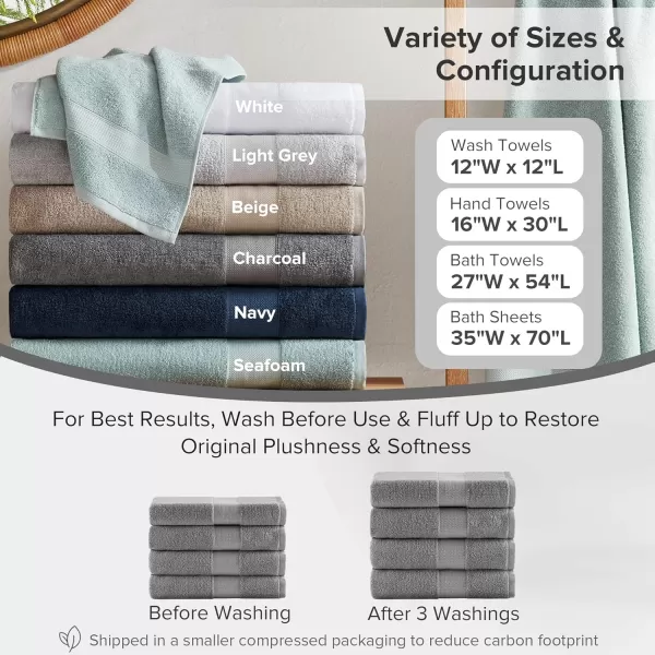 Comfort Spaces Turkish Bathroom Towel Set 6 Piece Luxury Bath Towel Set 2 Hand Towel for Bathroom 2 Washcloth 2 Large Bath Towel Sets Long Staple Soft Quick Dry Towel Set Light GreyCharcoal