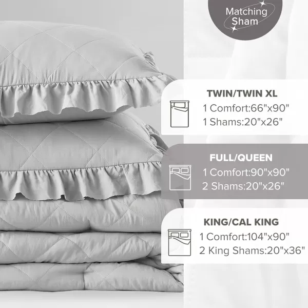 Comfort Spaces Twin Comforter Set Ruffle Shabby Chic Comforter for Twin Size Bed Prewashed Microfiber Fluffy All Season Twin Bedding Sham Country Cottage Decor TwinTwin XL Grey 2 PieceGrey