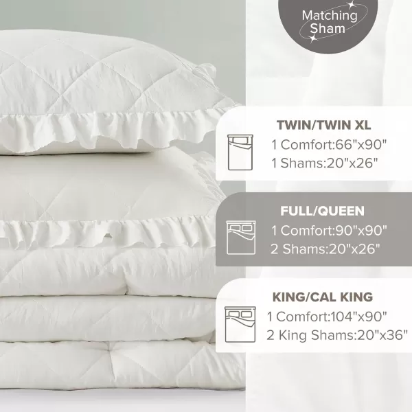 Comfort Spaces Twin Comforter Set Ruffle Shabby Chic Comforter for Twin Size Bed Prewashed Microfiber Fluffy All Season Twin Bedding Sham Country Cottage Decor TwinTwin XL Grey 2 PieceIvory