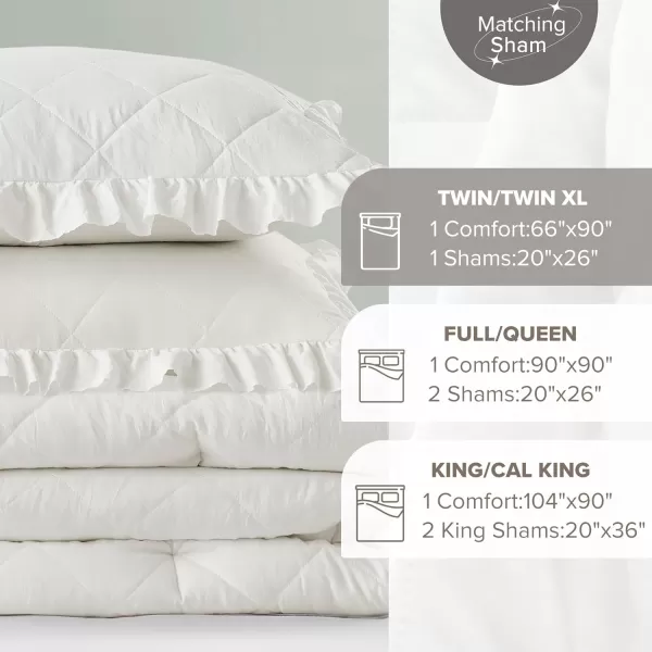 Comfort Spaces Twin Comforter Set Ruffle Shabby Chic Comforter for Twin Size Bed Prewashed Microfiber Fluffy All Season Twin Bedding Sham Country Cottage Decor TwinTwin XL Grey 2 PieceIvory