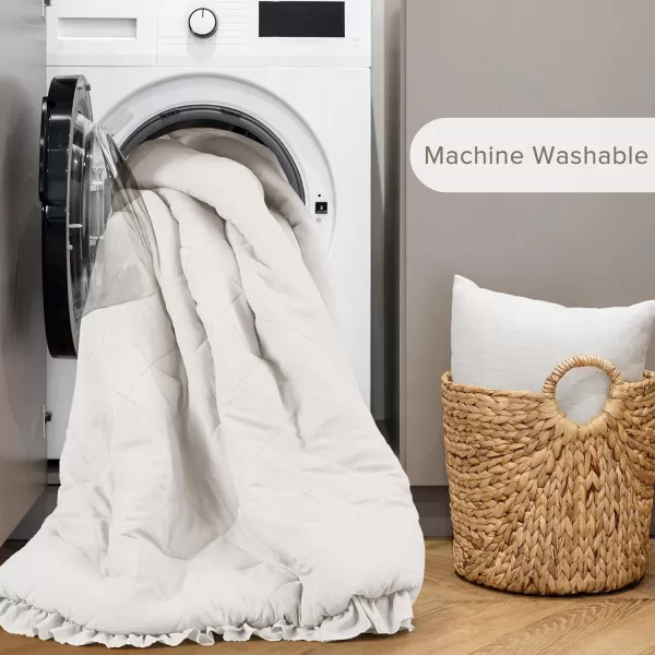 Comfort Spaces Twin Comforter Set Ruffle Shabby Chic Comforter for Twin Size Bed Prewashed Microfiber Fluffy All Season Twin Bedding Sham Country Cottage Decor TwinTwin XL Grey 2 PieceIvory