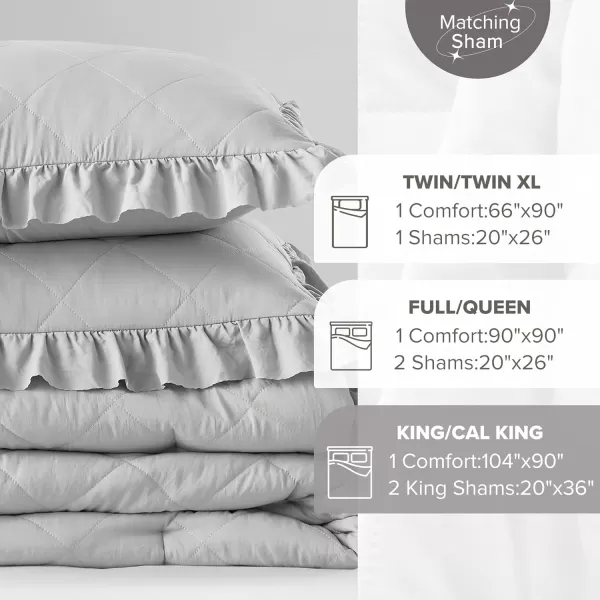 Comfort Spaces Twin Comforter Set Ruffle Shabby Chic Comforter for Twin Size Bed Prewashed Microfiber Fluffy All Season Twin Bedding Sham Country Cottage Decor TwinTwin XL Grey 2 PieceGrey