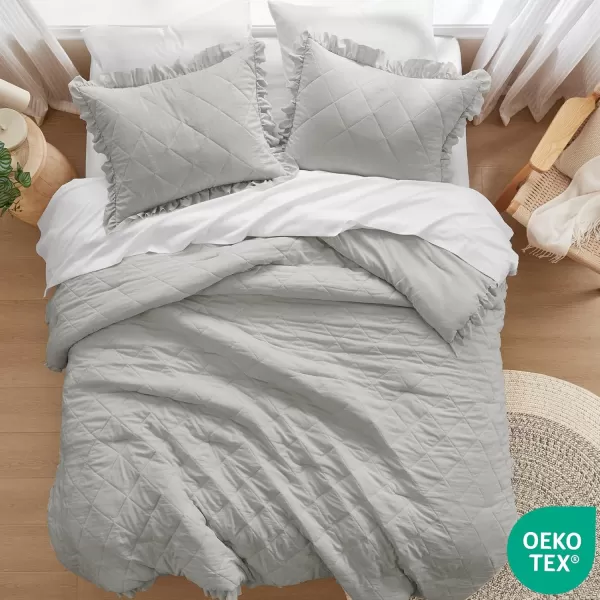 Comfort Spaces Twin Comforter Set Ruffle Shabby Chic Comforter for Twin Size Bed Prewashed Microfiber Fluffy All Season Twin Bedding Sham Country Cottage Decor TwinTwin XL Grey 2 PieceGrey