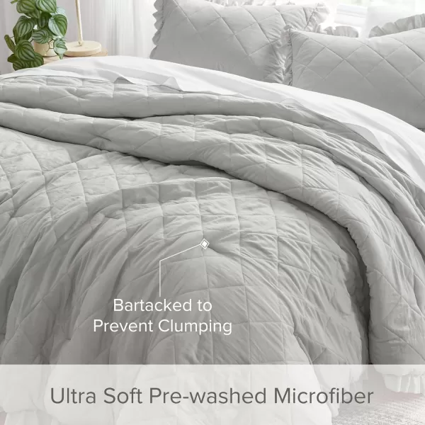 Comfort Spaces Twin Comforter Set Ruffle Shabby Chic Comforter for Twin Size Bed Prewashed Microfiber Fluffy All Season Twin Bedding Sham Country Cottage Decor TwinTwin XL Grey 2 PieceGrey