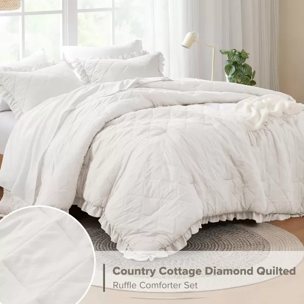Comfort Spaces Twin Comforter Set Ruffle Shabby Chic Comforter for Twin Size Bed Prewashed Microfiber Fluffy All Season Twin Bedding Sham Country Cottage Decor TwinTwin XL Grey 2 PieceIvory