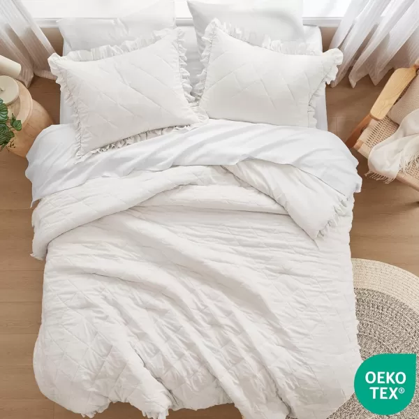 Comfort Spaces Twin Comforter Set Ruffle Shabby Chic Comforter for Twin Size Bed Prewashed Microfiber Fluffy All Season Twin Bedding Sham Country Cottage Decor TwinTwin XL Grey 2 PieceIvory