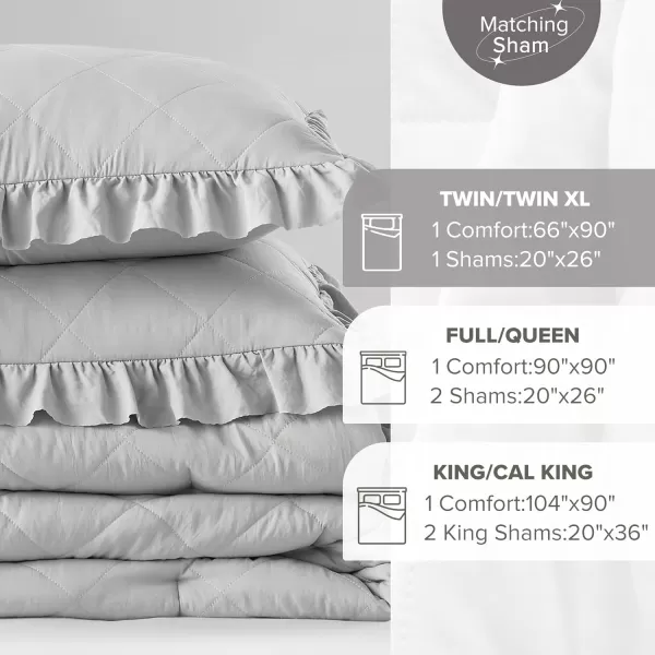 Comfort Spaces Twin Comforter Set Ruffle Shabby Chic Comforter for Twin Size Bed Prewashed Microfiber Fluffy All Season Twin Bedding Sham Country Cottage Decor TwinTwin XL Grey 2 PieceGrey