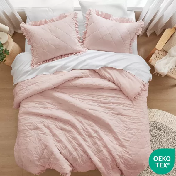 Comfort Spaces Twin Comforter Set Ruffle Shabby Chic Comforter for Twin Size Bed Prewashed Microfiber Fluffy All Season Twin Bedding Sham Country Cottage Decor TwinTwin XL Grey 2 PieceBlush