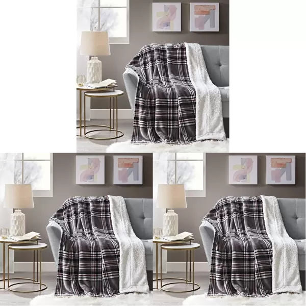Comfort Spaces Ultra Soft and Cozy Sherpa Reversible Throw Blankets for Couch and Bed Plush Fleece Cozy Cover with Fuzzy Faux Fur 50 x 60 in Fair Isle GreyGrey Plaid