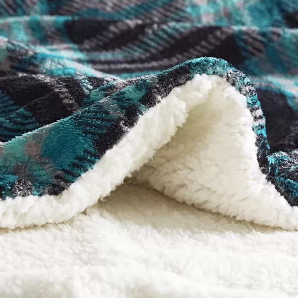 Comfort Spaces Ultra Soft and Cozy Sherpa Reversible Throw Blankets for Couch and Bed Plush Fleece Cozy Cover with Fuzzy Faux Fur 50 x 60 in Fair Isle GreyAqua Plaid